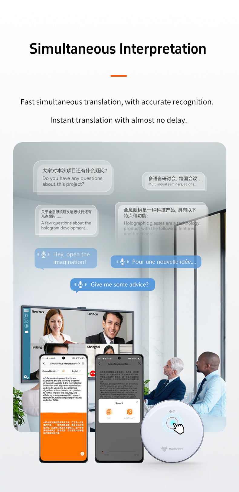 Smart translator AI assistant portable simultaneous interpretation