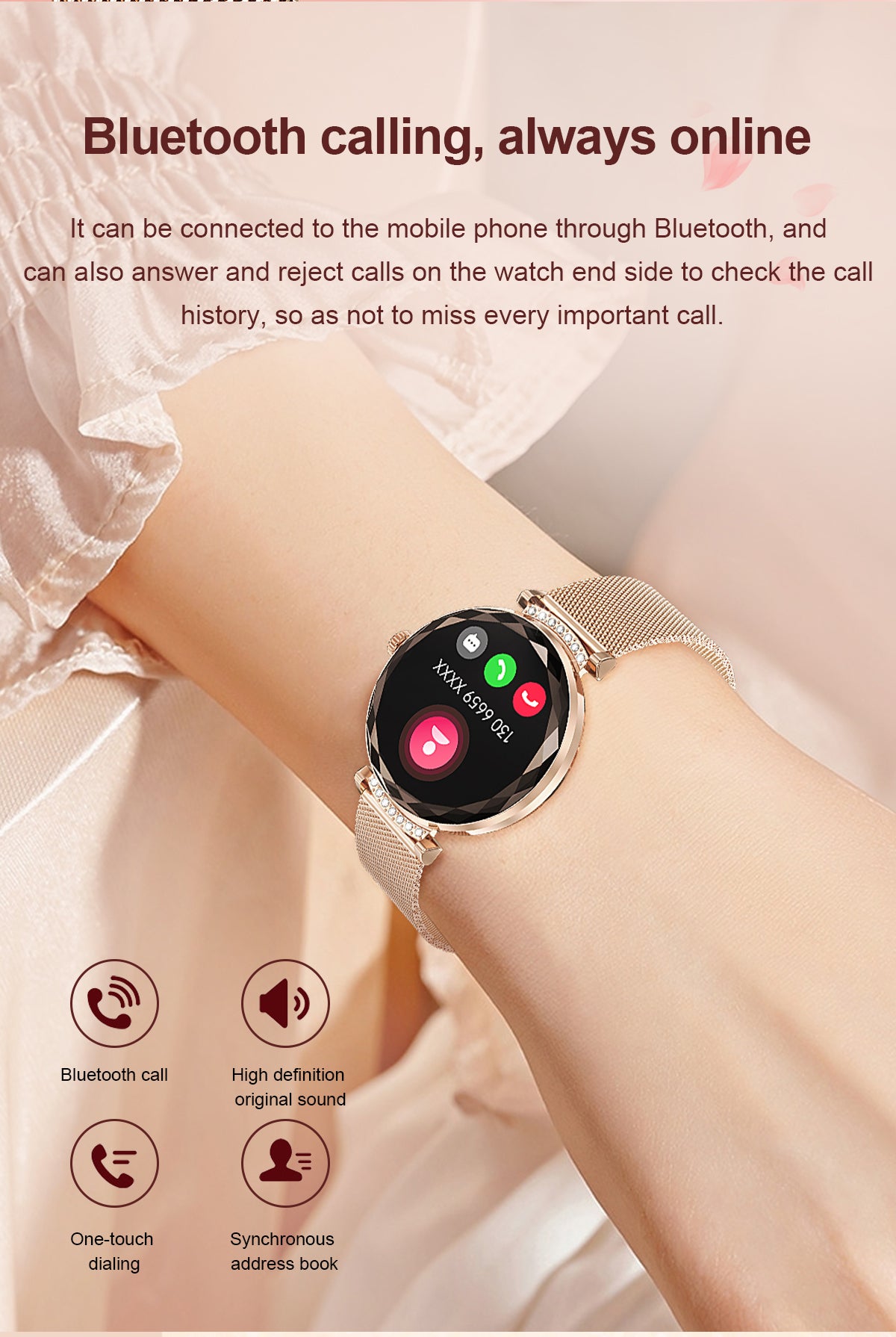 Luxury Fashion NX7pro Smartwatch for Ladies 1.19inch Display IP68 Deep Waterproof Women's Health Watch BT Call IOS